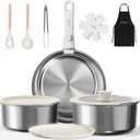 14 pcs Stainless Steel Cookware Set, Detachable Pots and Pans Set with Removable Handle, Non Toxic Space Saving RV Camping Cookware Set, Induction Cookware, Dishwasher & Oven Safe