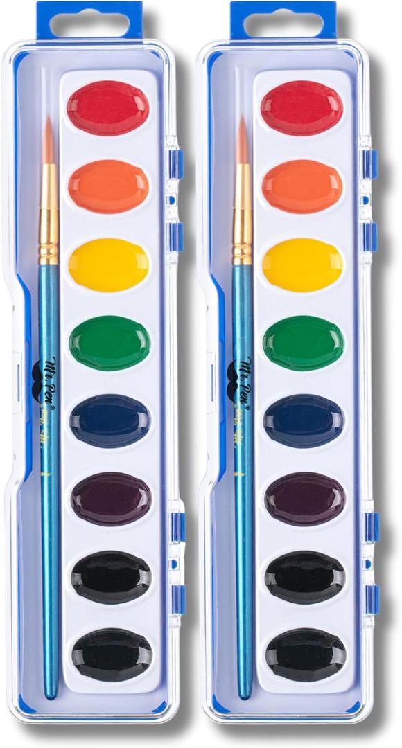 Mr. Pen- Washable Watercolors, 2 Pack, 8 Colors with Paint Brush, Watercolor Paint Set, Water Color Painting Kids, Watercolors for Kids and Adults