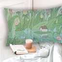 Kawaii Green Pillowcases Cute Pillow Case Japanese, Flowers and Plants Korean Home Decor Pillow Cases, Kawaii Anime Aesthetics Pillow Covers Decorative Pillowcase 20"x30" Inches