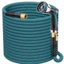 FlexiSolve Garden Hose 150 ft, Non-Expandable Lightweight Water Hose, 360° Swivel Anti-Kink Fittings, 10-Pattern Spray Nozzle & Shut-Off Valve, Flexible Water Hose for Yard, Lawn, Car Wash, Blue