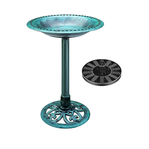 VIVOHOME Polyresin Antique Outdoor Green Garden Bird Bath and Solar Powered Round Pond Fountain Combo Set