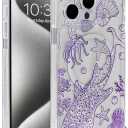 for iPhone 15 Pro Max Case Clear Magnetic, Compatible with MagSafe, Ocean Marine Animals Pattern, Slim Shockproof Camera Lens Protection Phone Case for Women Men 6.7" - Purple