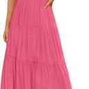 ZESICA Women's 2026 Summer Casual Flutter Short Sleeve Crew Neck Smocked Elastic Waist Tiered Midi Dress (XX-Large, Hot Pink)