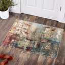 Lahome Modern Abstract Area Rug - 2x3 Washable Small Entryway Rug for Kitchen Non-Slip Front Doormat, Contemporary Faux Wool Soft Floor Indoor Carpet for Bathroom, Red/Multi