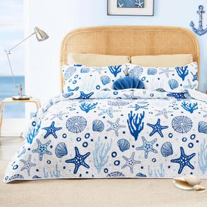 Love's cabin Quilts for Queen Coastal White Bedspreads Bedding Set - Summer Beach Nautical Quilt Lightweight Bedspread - Reversible Bedding Coverlet for All Season - 3 Piece (1 Quilt, 2 Pillow Shams) (Full/Queen (90"x96"))
