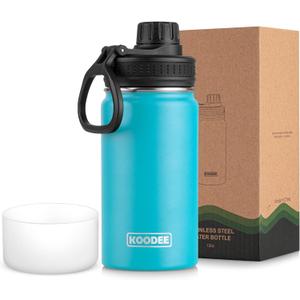 koodee 12 oz Water Bottle Stainless Steel Vacuum Insulated Wide Mouth Water Flask with Leakproof Spout Lid (Sky Blue)
