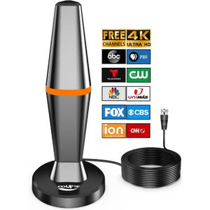 Digital TV Antenna for Smart Tv Indoor TV Antenna for Tv Without Cable with Strong Magnetic Base, 360 Reception HD Antenna for TV Indoor 4k -10FT Long Cables (Orange-V15603)