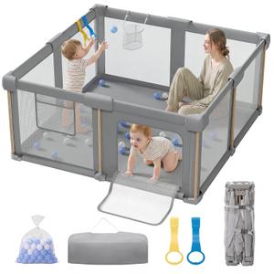 Foldable Baby Playpen, 59 x 59 Collapsible Play Pen for Babies 6-12 Months