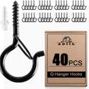 ADIIL 40 PCS Q Hanger Hooks with Safety Buckle, Windproof Screw Hooks for Hanging Outdoor String Lights, Plants, Christmas Patio Lights, 2.2 Inches, Black