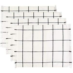 Sticky Toffee Woven Cotton Placemats Set of 6, Cream Farmhouse Plaid, 14 x 19 in, Washable Table Mats for Kitchen or Dining Table