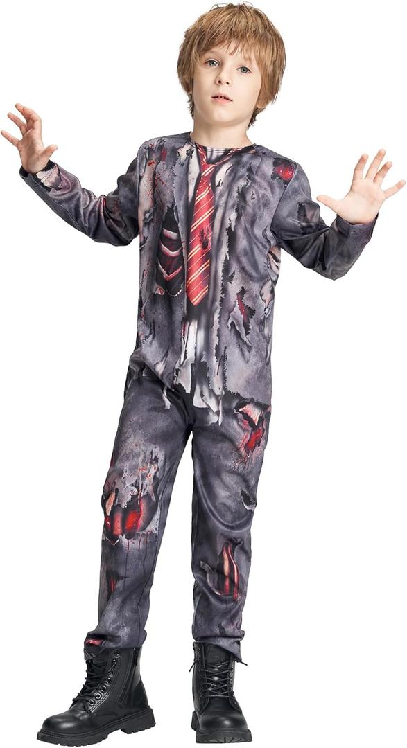 IKALI Zombie Mummy Kids Halloween Costume Boys Girls Toddlers Party Dress-up Jumpsuit (7-8 Years)