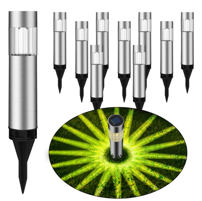 pearlstar Solar Outdoor Lights,10 Pack Waterproof Stainless Steel Solar Stake Lights for Path,Walkway,Driveway,Yard,Patio,Garden Decor (Warm White)