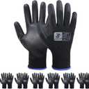 HLDD HANDLANDY PU Coated Safety Work Gloves, 6/12 Pairs Work Gloves (Medium, Black(pack of 6))