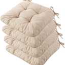 Chair Cushions for Dining Chairs, Tufted Foam Kitchen Chair, Non-Slip Seat Cushions with Ties Set of 4, 15.5" x 15.5" x 4", Beige