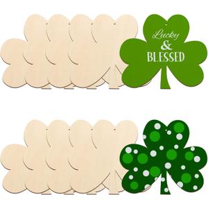 Large Size 7" Wooden Shamrock St. Patrick's Day Ornaments to Paint,Shamrocks Wooden DIY Blank Unfinished Round Wood Discs Ornament for Crafts Hanging Decorations(10PCS)