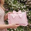 Honoson Quilted Bow Bible Sleeve Cover Case Padded Protector Washable Bible Bag Pouch Christian Gift for Women Girls Book Lover Gifts(Pink Gingham)