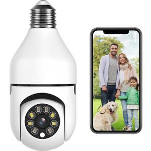 2K Light Bulb Security Camera, 2.4GHz/5GHz WiFi Lightbulb Cameras for Home Security, E27 Light Socket Easy Installation Indoor Pet Camera with Human Motion Detection, Color Night Vision (DS-LBQ01)