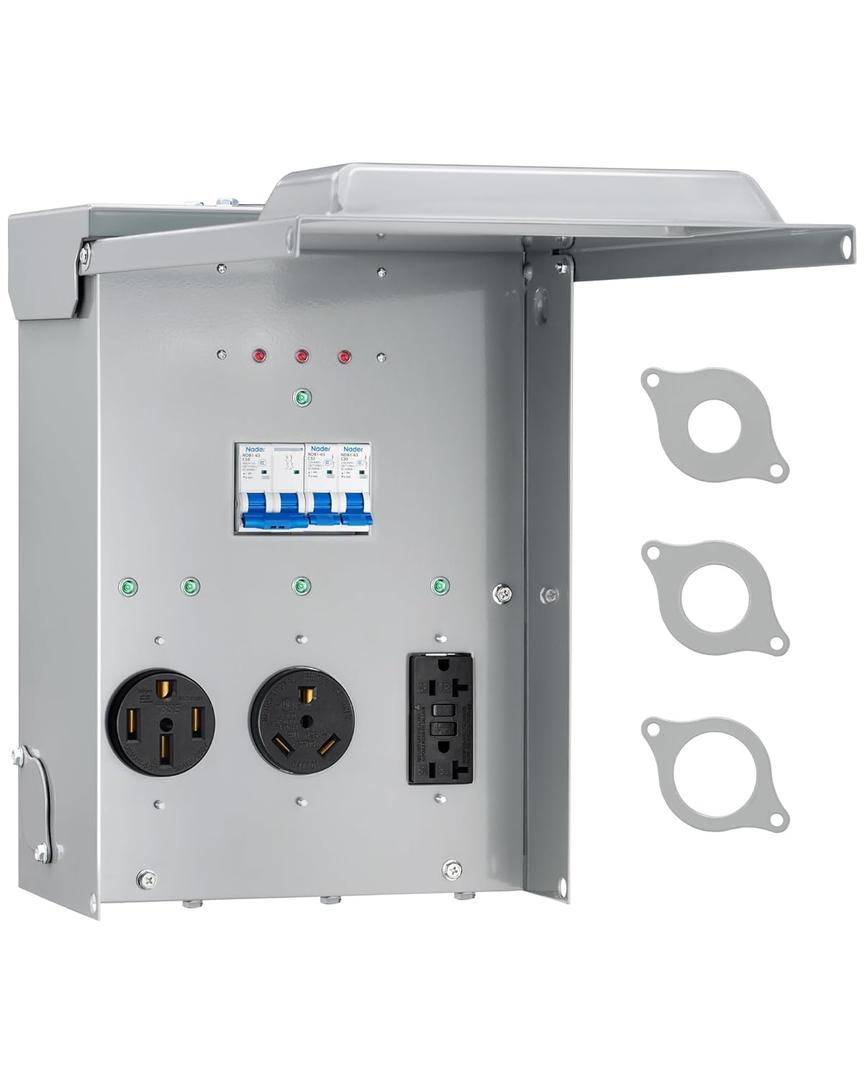 SURAIELEC RV Electrical Panel with Surge Protector, Weatherproof RV Breaker Box with 10800J Surge Protection, 50/30/20 Amp RV Outlet Box Hookup, Camper, Travel Trailer, ETL Listed