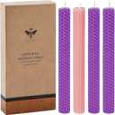 2 x DEYBBY Natural Beeswax Taper Candles,Honeycomb Hand Rolled Beeswax Candles, Dripless and Smokeless Candle, Set of 4 Flat Top(Christmas Advent)