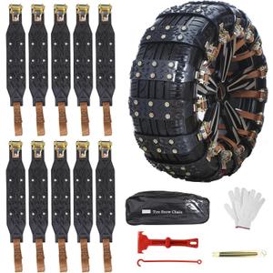 Qoosea Universal Snow Chains 6Pcs Heavy-Duty Wide-Track Tire Chains for SUV & Car Thickened Wear-Resistant TPU Anti-Slip Chains for Tires with Reinforced Structure in Winter Ice & Snow Conditions
