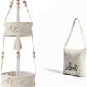 2 Tier Hanging Basket, Macrame Hanging Basket for Fruit and Vegetable Storage, Cotton Rope Woven Baskets for Kitchen, Decorative Boho Decor Hanging Plant Holder, Boho Decor for Indoor Plants