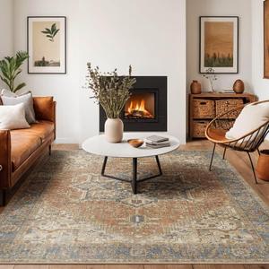 9x12 Terracotta Rust Earth Tone Vintage Boho Oriental Washable Area Rug