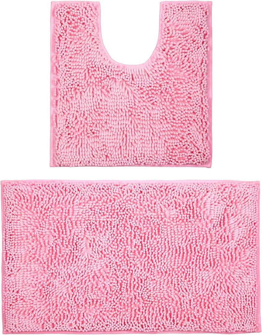 LanYunUmi Pink 2 Pieces Bathroom Rugs, Ultra Soft Non Slip Absorbent Chenille Toilet Bath Mat Set Rugs for Slip-Resistant Shag Extra and Rug Shower Room Machine-Washable (Pink, 20"x32"+20"x20"U) LanYunUmi Pink 2 Pieces Bathroom Rugs, Ultra Soft Non Slip Absorbent Chenille Toilet Bath Mat Set Rugs for Slip-Resistant Shag Extra and Rug Shower Room Machine-Washable (Pink, 20"x32"+20"x20"U)