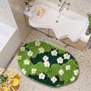 Cute Green Floral Bath Mat Microfiber Grass Bathroom Rug 20''W x 32''L Non Slip Washable, Modern Chic Boho Aesthetic Trendy Shaggy Bathroom Shower Floor Mat Absorbent