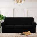 4 Pieces Stretch Couch Cover for 3 Cushion Furniture Protector Sofa Covers Washable Pet Dog Friendly Non Slip Cover with Elastic Bottom(72"-92" Sofa 3 Cushion/Black)