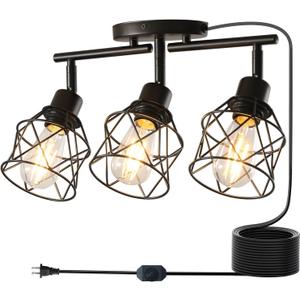 Dimmable Black Plug in Track Lighting Kit,3 Light Plug in Ceiling Light with 16.5' Cord,Flexibly Rotatable Light Head,Modern Industrial Farmhouse Style(Bulbs Not Included)