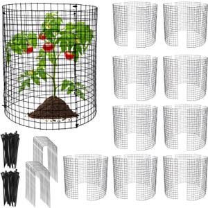 10 Pack Round Plant Protector from Animals, 12'' x 12'' Metal Plant Cages30Pcs Metal Mesh to Keep Animals Out, Garden Protection Bunny Barricades, Wire Plant Protectors for Rabbits Chicken Duck