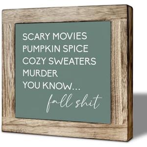 Fall Wooden Sign Autumn Home Decor Farmhouse Style Thanksgiving Decoration Solid Wood Plaque Gift For Halloween Lovers 5.9x5.9 inch