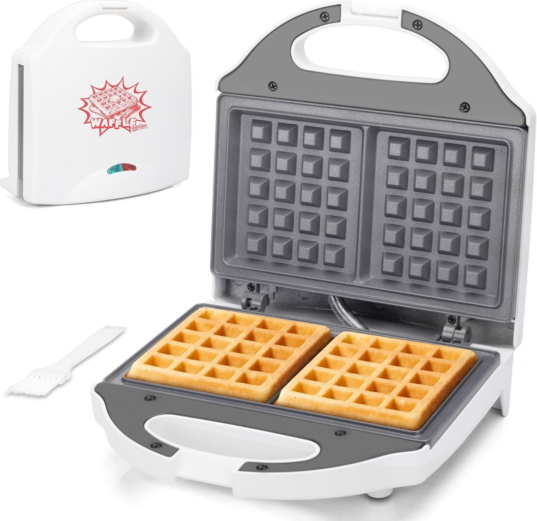 AshGlen Ceramic Mini Waffle Maker 2 Slices, Belgian Waffle Maker, Waflera Electrica, Double Small Waffle Maker, Making 2  4" Waffles with PFAS-Free Ceramic Coated Non-Stick Cooking Plates, White