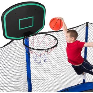 Trampoline Basketball Hoop Attachment, Fit Straight Pole Only, for 8FT 10FT 12FT 14FT 15FT Trampoline, with Pump and 2 Mini Basketball, Strong and Sturdy, Easy to Install, for Indoor and Outdoor Use