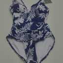Eomenie One Piece Swimsuit for Women Tummy Control Plunge V Neck Bathing Suit Slimming Wide Straps Swimwear (Medium, Blue White Print)