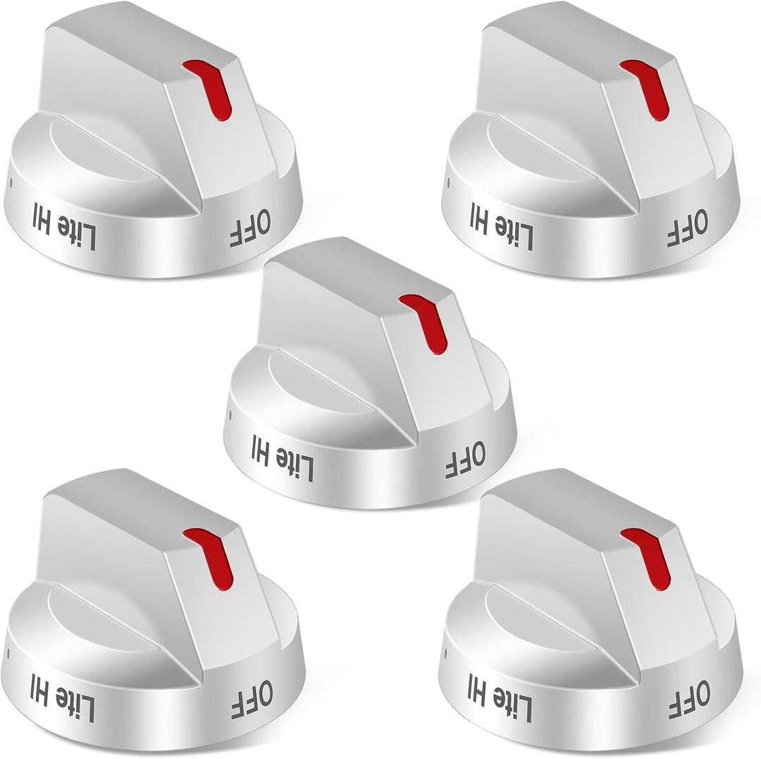 Upgraded DG94-04167 Gas Stove Knobs(5pcs), NX60A6511SS Knobs, Replace DG94-04167A DG94-04167D DG94-03950A Knob, Fit for Samsung Stove NX60A6511SS/AA NX60A6711SS/AA NX60A6751SS Knob (Silver)