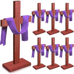 6 Pieces Wooden Cross Table Decoration Easter Wooden Crosses Small Wooden Cross Standing Centerpieces Wood Cross Sign Tabletop for Nativity Church Sunday School First Communion Baptism Decorations (Christian)
