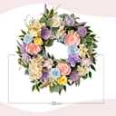 TEMPUS Spring Summer Wreath for Front Door 22 Inch Artificial Floral Wreath with Roses Peonies Hydrangeas Leaves for Door Wall Decoration Wedding Party Home Farmhouse Decoration (Multicolor)