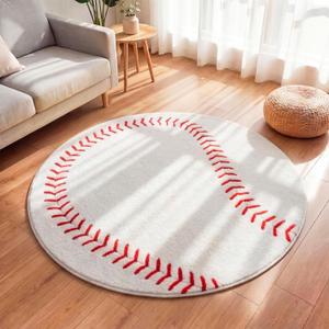 Dunzy 4ft/48inch Baseball Rug for Boys Room Sports Themed Room Decor for Kids Round Soft Washable Rugs with Non Slip Backing Baseball Themed Round Area Blanket for Bedroom Living Rooms Playroom Decor