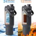 32 oz Stainless Steel Tumbler with Handle and Straw, Vacuum Insulated Water Bottle with 2-in-1 Lid (Chug/Straw) and Silicone Boot，Keeps Drinks Hot and Cold