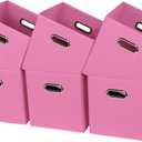 Black Fabric Cubby Storage Bins,13x13x13 Inches ,Cube Organizer Bin Foldable Storage Boxes with Dual Handles Fabric Organizer Box and collapsible Storage basket,Set of 6,Pink
