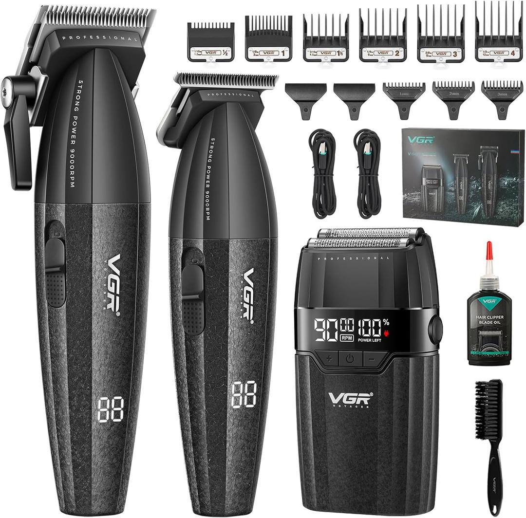 VGR 640S3 Professional 3 in 1 Hair Cutting Kit, 9000RPM Hair Clippers for Men Professional Hair Trimmer & Foil Shavers Set, Cordless Mens Barber Combo for Home, for Him(Black)