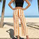 Tankaneo Womens Cropped Striped Jeans Casual High Waisted Stretchy Polka Dots Straight Leg Denim Pants with Pockets (Orange, S)