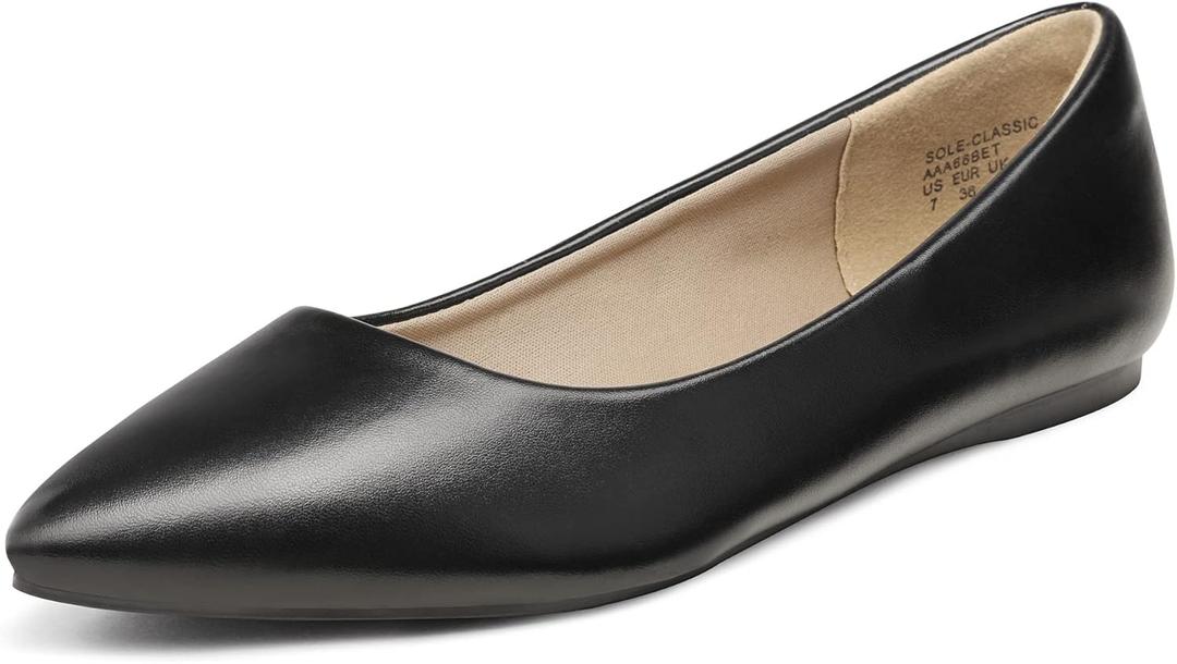 DREAM PAIRS Women's Dress Pointed Toe Flats Ballet Comfort Soft Slip On Casual Flat Shoes for Work Office Business (9, Black/Pu)