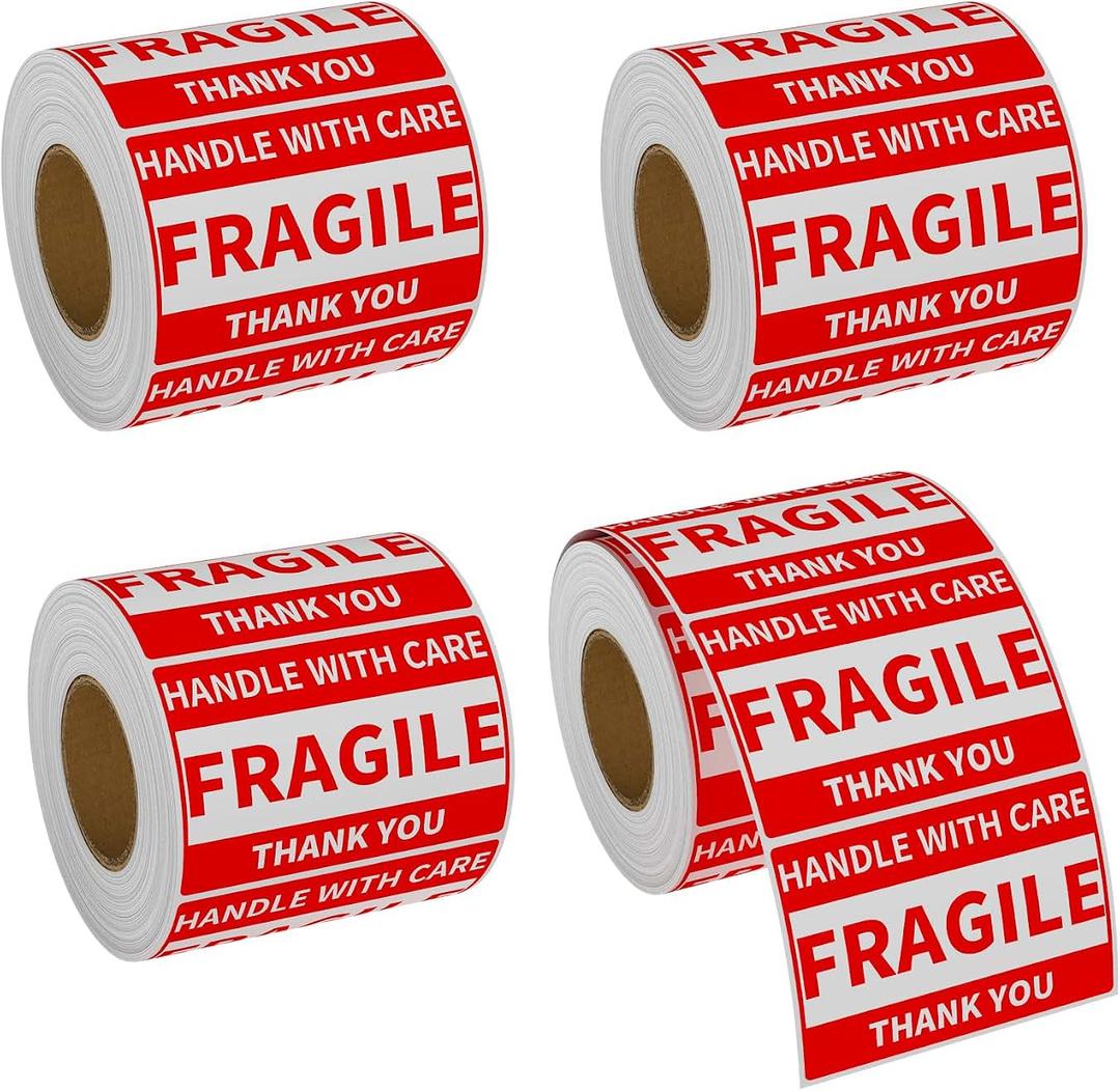2" x 3" Handle with Care Fragile Stickers for Shipping and Moving, 500 Labels per Roll, Permanent Adhesive Fragile Labels - 4 Rolls