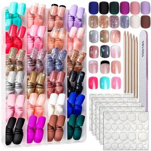 FANDAMEI Press on Nails, 24 Colors 576PCS Press on Nails Short Square Matte Glossy. Glitter Press on Nails Short Round. Natural Fit Lightweight Fake Nails Natural for Nail Art