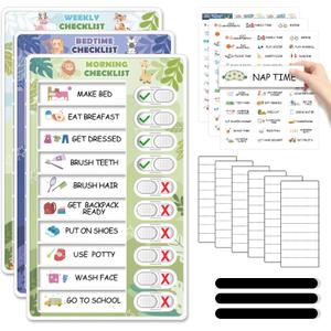 3 in 1 Bedtime/Morning/Weekly Zoo Routine Chart for Kids, Magnetic Chore Chart for Toddlers, Visual Schedule for Kids Toddlers Schedule Board for Home