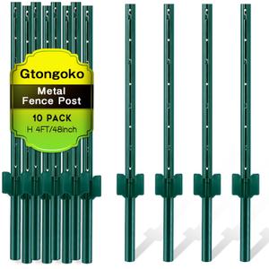 Gtongoko 4 Feet Sturdy Duty Metal Fence Post, Pack of 10, U Post for Fencing Green Fence Posts for Garden Yard and Outdoor Wire
