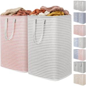 Lifewit 2 Pack Laundry Basket 80L Each, Collapsible Clothes Hamper with Reinforced Handles, Freestanding Waterproof Design for Bedroom and Laundry Room, Grey&Pink 160L Total