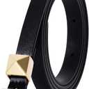 Women Leather Belt Fashion Skinny Belt Ladies Punk Belt Vintage Leather Belt for Jeans Dress (100cm/Fit Waist 25"-33", Black)